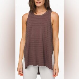 Lululemon Long for Length Tank, Short Serve Stripe Antique Bark Garnet, sz M